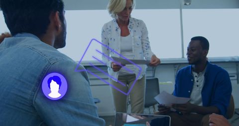 Diverse Students Connecting with Technology in Modern Classroom