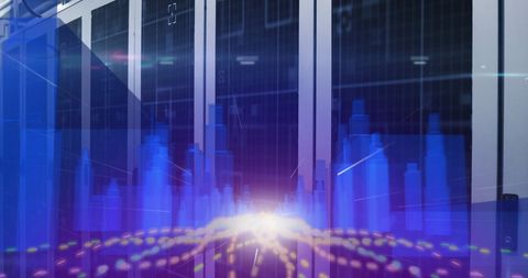 Digital Glowing Light Over 3D City Model in Server Room - Download Free Stock Images Pikwizard.com