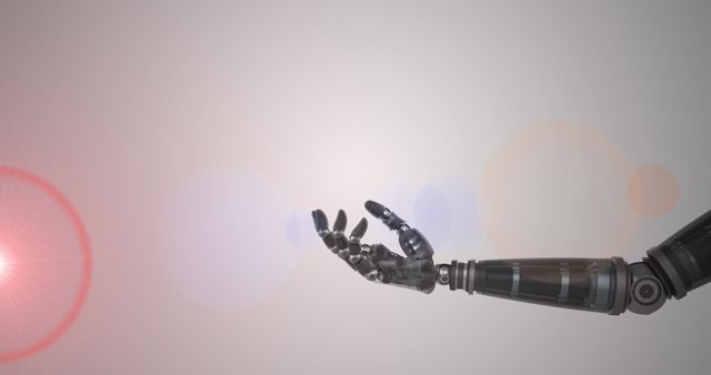 Futuristic Robotic Hand Reaching for Light on Grey Background - Download Free Stock Images Pikwizard.com