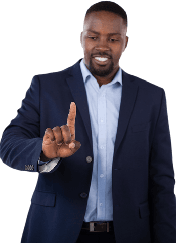 Transparent businessman engagingly pointing finger