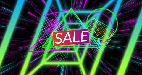 Vibrant Geometric Sale Banner with Neon Animated Shapes - Download Free Stock Images Pikwizard.com