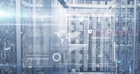 Virtual Interface Over Modern Data Server Room - Download Free Stock Images Pikwizard.com