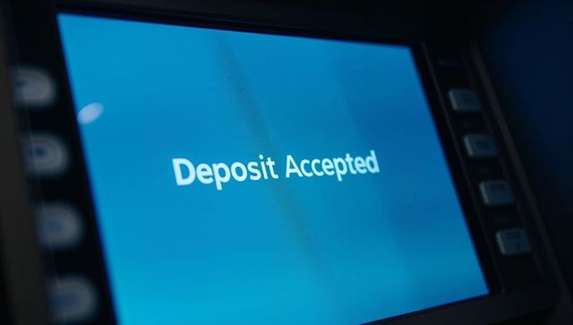 Atm screen displaying successful deposit notification
