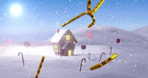 Winter candyland with gingerbread house and holiday treats