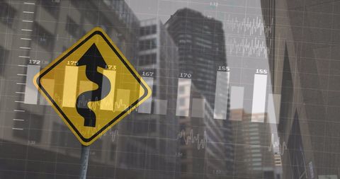 Abstract Financial Data Overlayed with Road Sign in Cityscape - Download Free Stock Images Pikwizard.com