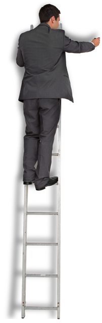 Transparent Businessman Standing on Ladder Writing - Download Free Stock Videos Pikwizard.com