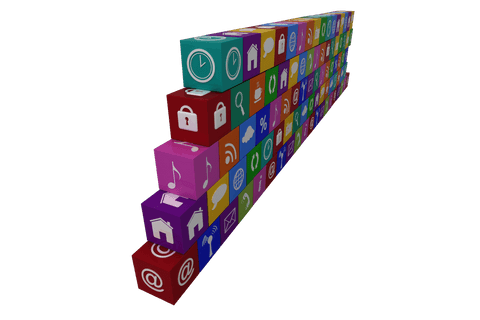 row of multicolored cubes with various icons on transparent background - Download Free Stock Videos Pikwizard.com
