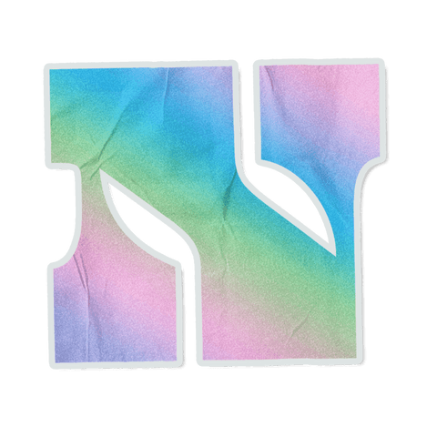 Transparent pastel gradient sticker letter n with textured paper look for monogram logo