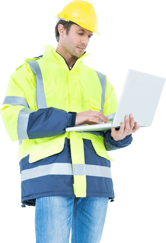 Transparent View: Architect in Reflective Gear Using Laptop - Download Free Stock Videos Pikwizard.com