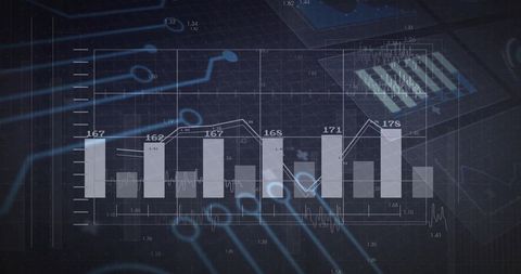 Abstract Data Analytics Interface Featuring Bar and Line Chart