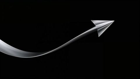 Curved arrow metallic silver  on black background