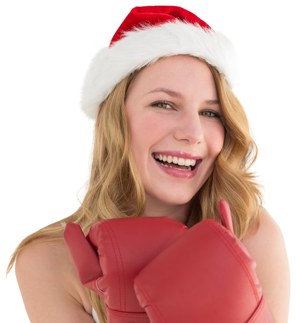 Smiling Blonde with Boxing Gloves and Santa Hat, Transparent Background - Download Free Stock Videos Pikwizard.com