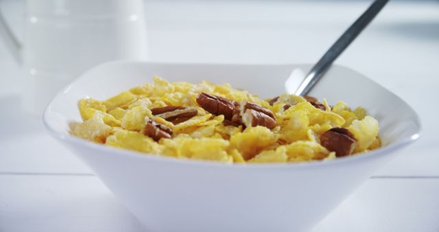 Healthy Breakfast Bowl with Cornflakes and Nuts - Download Free Stock Images Pikwizard.com
