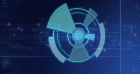 Futuristic HUD displaying rotating radar rings, sweeping wedges, pulsing nodes, data overlays