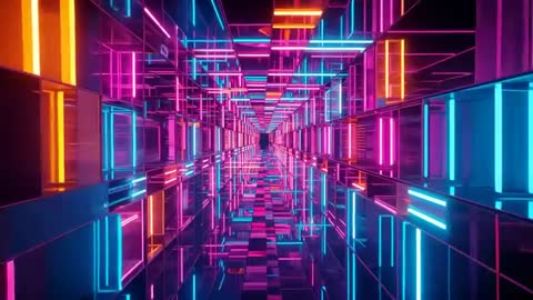 Immersive Neon Digital Tunnel in Futuristic Abstract towards Kelly