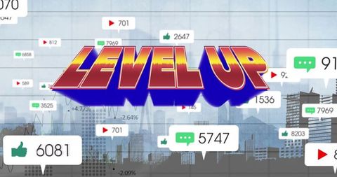 Digital Advancement Concept with Level Up Text Overlay - Download Free Stock Images Pikwizard.com