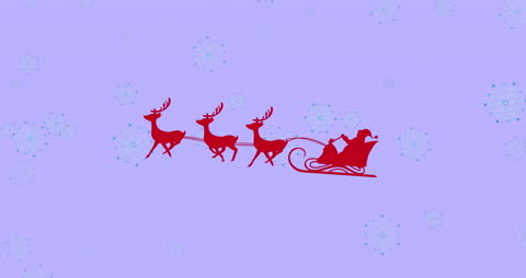 Santa Claus Sleigh and Reindeer over Snowflakes Christmas Design