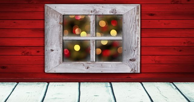 Christmas Lights Twinkling Through Rustic Window in Cozy Setting - Download Free Stock Images Pikwizard.com