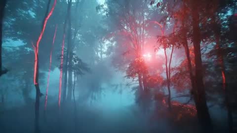 Ethereal Forest Scene with Energetic Red Orb