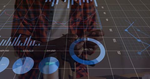 Futuristic Data Visualization with Business Professional Analyzing Charts