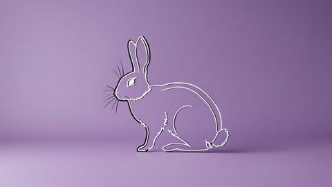 Minimalist cottontail rabbit sculpture against purple backdrop