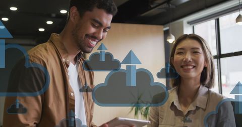 Diverse professionals discussing cloud technology solutions