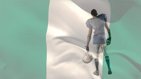 Football Player Silhouette with Flag Overlay