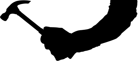 Transparent silhouette of hand holding hammer on transparent background