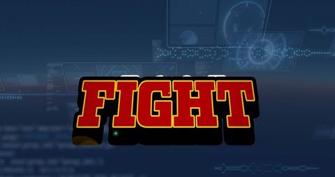 Bold fight text overlay on digital data background