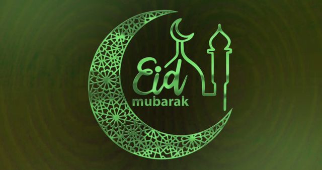 Eid Mubarak Greeting with Crescent Moon and Mosque Design - Download Free Stock Images Pikwizard.com