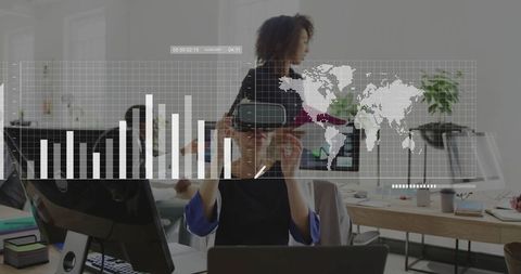 Colleagues Using VR Headset Analyzing Financial Data in Modern Office - Download Free Stock Images Pikwizard.com