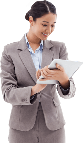 Confident Businesswoman Using Tablet in Transparent Background