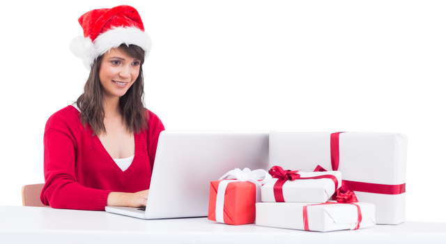 Transparent cheerful woman shopping online for Christmas gifts with laptop - Download Free Stock Videos Pikwizard.com