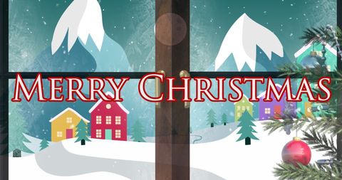Merry Christmas Text Winter Wonderland Scene