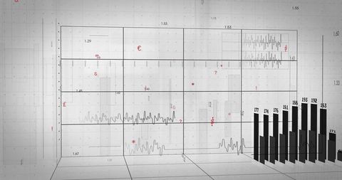 Digital Bar Chart Analytics in Futuristic Grid Room