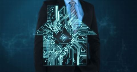 Businessman Behind High-Tech Digital House Diagram - Download Free Stock Images Pikwizard.com