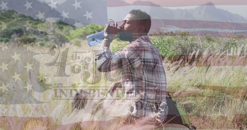 Fourth of July Celebration Outdoors: Man Enjoying Wilderness