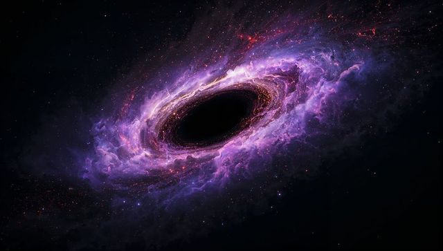 Spectacular purple nebula encircling black hole in deep space