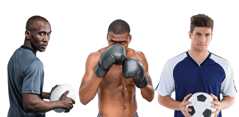 Diverse male athletes with transparent sport background for competition