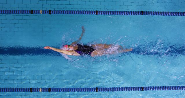 Female Swimmer Practicing Backstroke in Pool - Download Free Stock Images Pikwizard.com