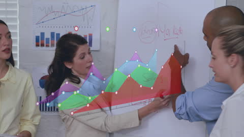 Diverse Team Analyzing Data with Innovated Digital Interface