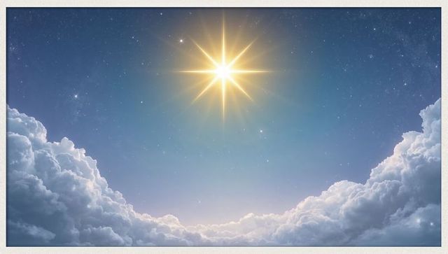 Golden Starburst Over Cloud Bowl at Twilight Creating Ethereal Celestial Sky