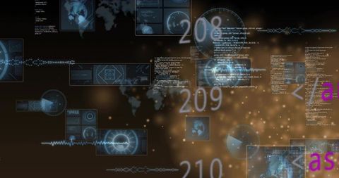 Vertical numeric hud displaying incrementing telemetry with sliding panels and particles
