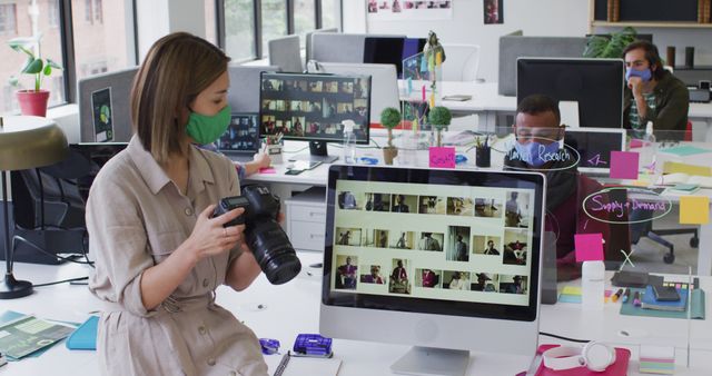 Businesswoman Using Camera in Modern Office - Download Free Stock Images Pikwizard.com