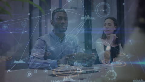 Conceptual Business Meeting with Digital Network Overlay