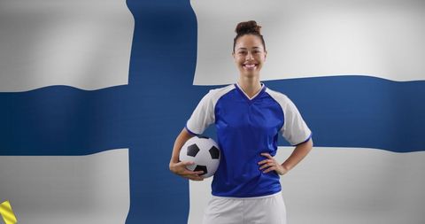 Biracial Female Soccer Player with Finland Flag Background - Download Free Stock Images Pikwizard.com