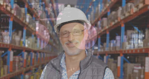 Warehouse Manager Analyzing Data with Overlay Graphics