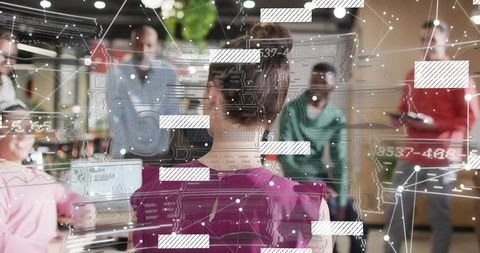 Businesswoman leading data visualization on touchscreen