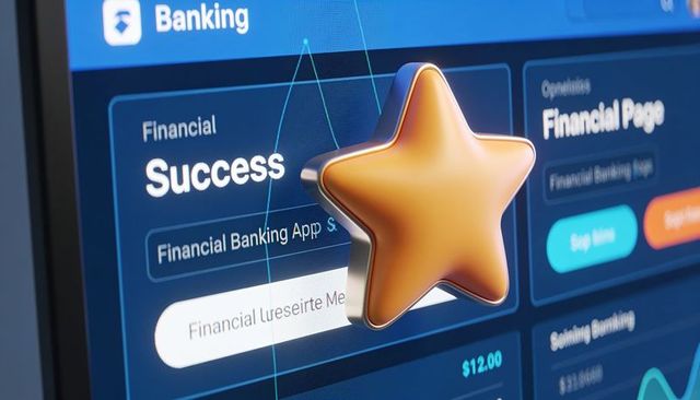 Gold 3d star highlighting financial success on banking dashboard ui with analytics