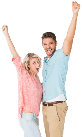 Joyful Couple Celebrating Success Transparent Background